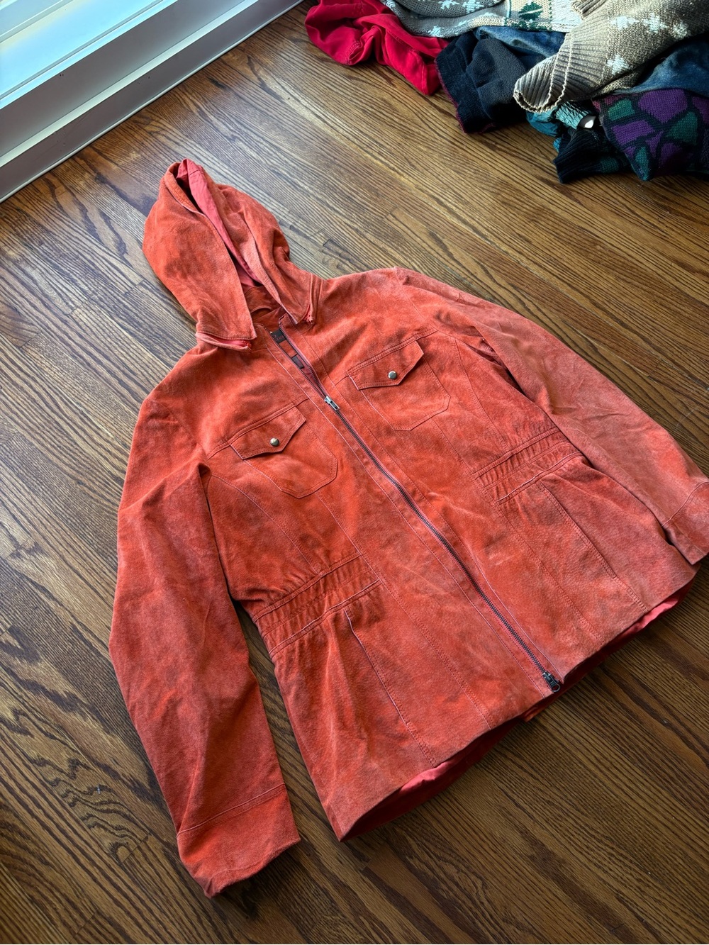Danier Orange leather Hooded Utility Jacket - Picture 3 of 14